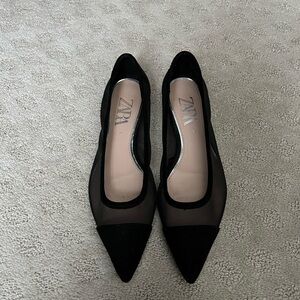 Zara Black Mesh Flats with Suede Accents